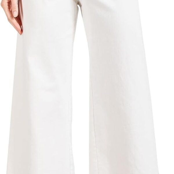 Womens High Waisted Cropped Wide Leg Stretchy Straight Pants Trousers with Pockets