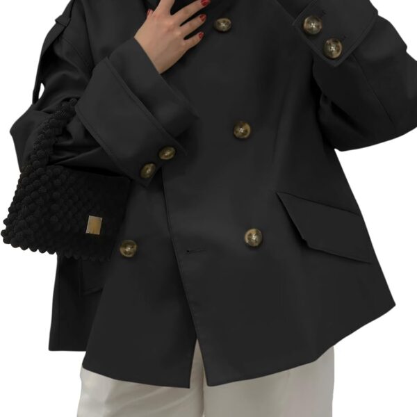 Womens Cropped Trench Coat Oversized Double Breasted Stand Collar Short Jacket Fall Casual Work Outerwear
