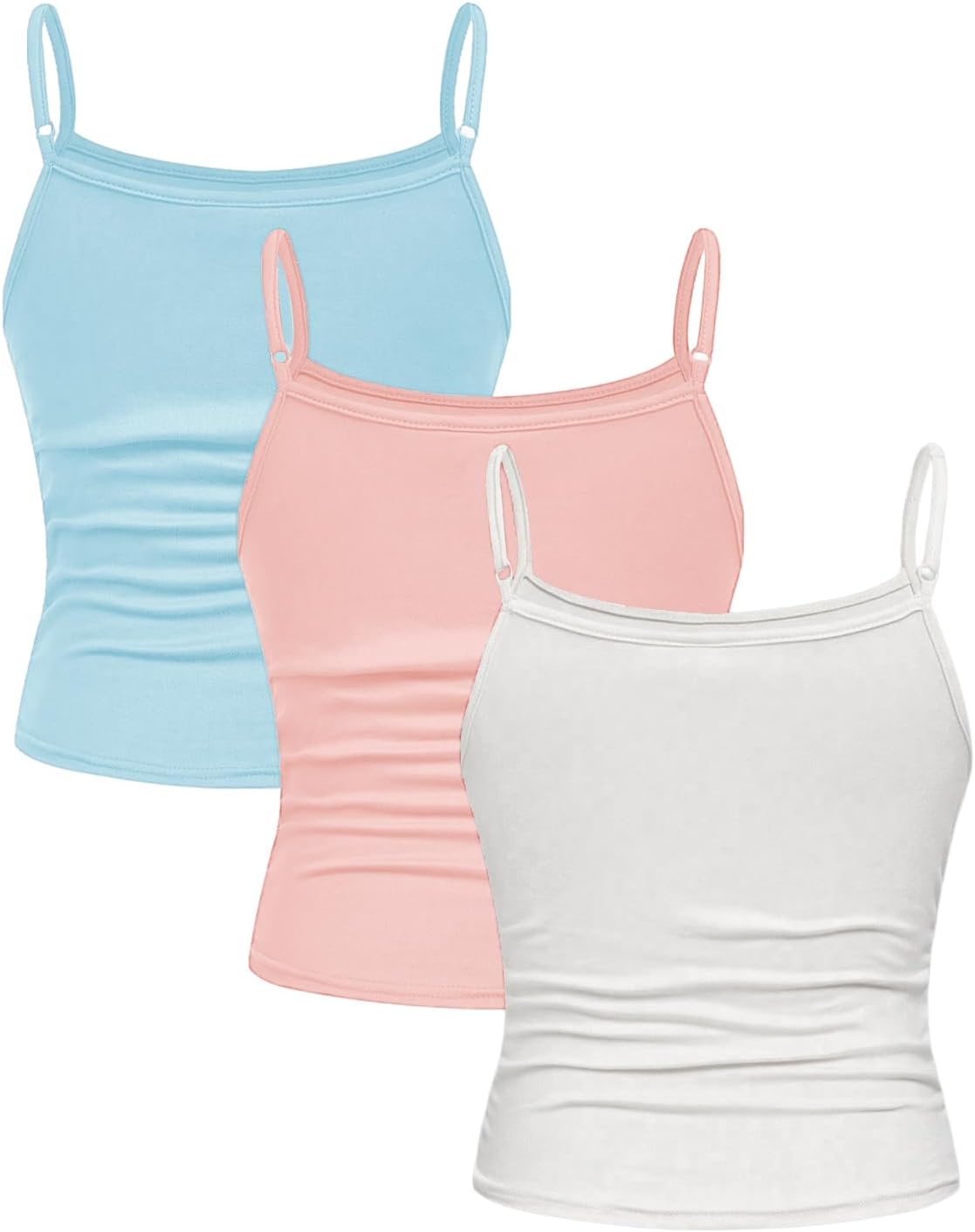 Girl's Tank Tops 3 Packs Cute Ruched Spaghetti Strap Camisole Slim Fit Undershirts Image 2