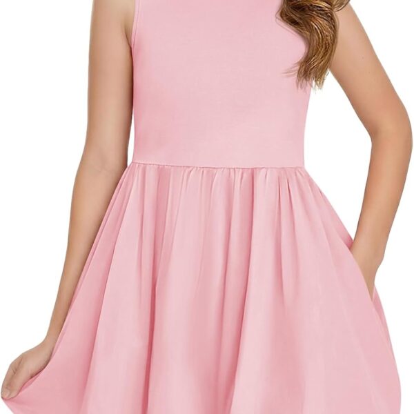 Girls Summer Sleeveless Bubble Dress Kids Cute Crew Neck Tank Mini Dresses with Pockets 5 14 Years
