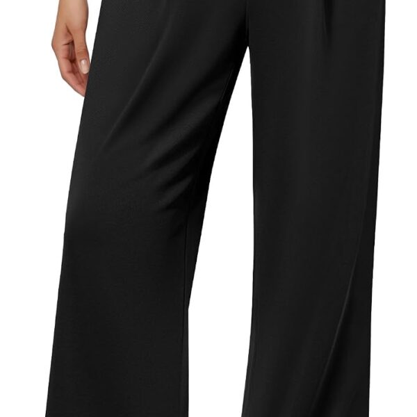 Wide Leg Dress Pants for Women, Pull on Elastic Stretchy Work Pants High Waisted Casual Slacks with Pockets