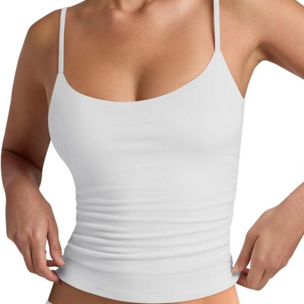 Women's Basic Double Lined Scoop Neck Tank Tops Adjustable Cami Tank Summer Sleeveless Tops