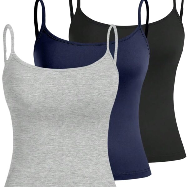 Women's Sleeveless Crop Camisole 3 Packs Spaghetti Strap Tank Tops Slim Fit Cami Shirts