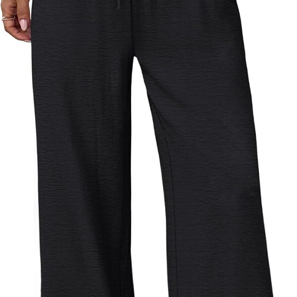 Wide Leg Pants for Women Flowy Palazzo Drawstring Elastic Waist Trousers with Pockets Summer Beach Vacation Clothes