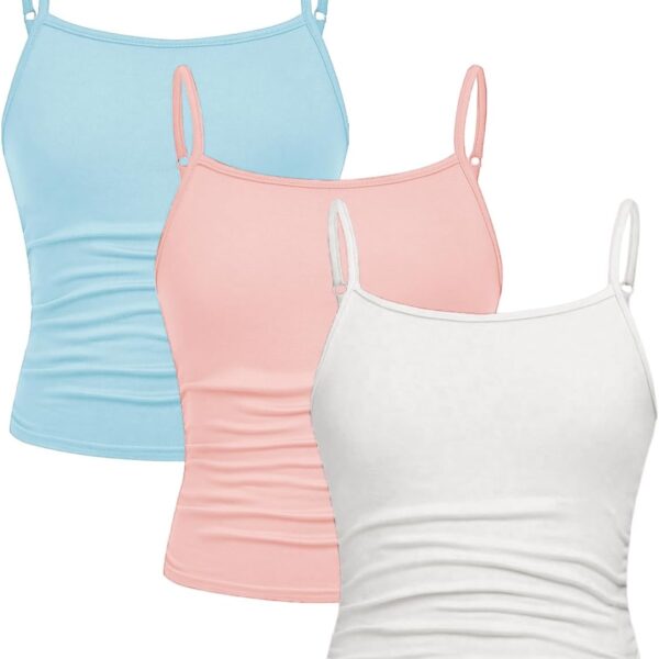 Girl's Tank Tops 3 Packs Cute Ruched Spaghetti Strap Camisole Slim Fit Undershirts