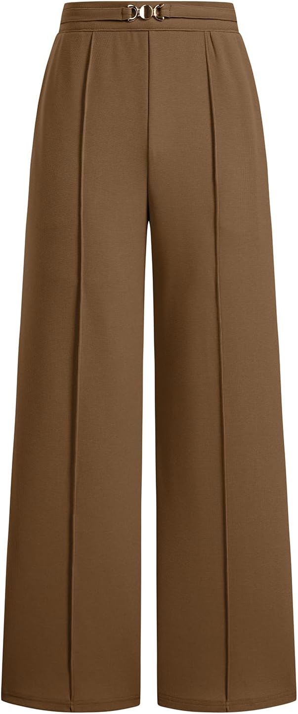 Wide Leg Pants Women Straight Elastic High Waisted Work Slacks Business Casual Pleated Dress Pants Trousers