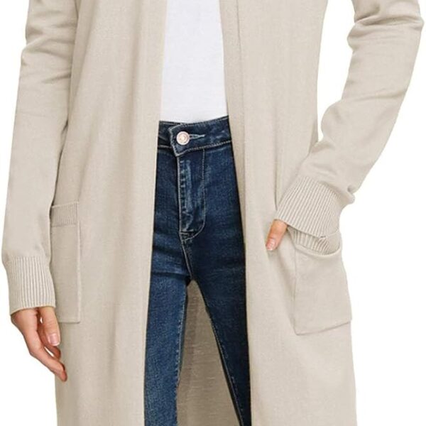 Essential Solid Open Front Maxi Long Knitted Cardigan Sweater for Women