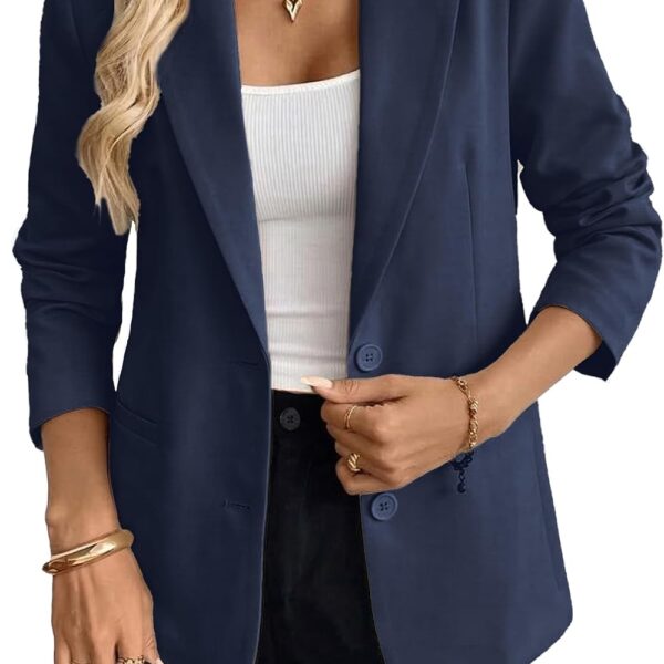 Business Casual Blazer for Women, Long Sleeve Boyfriend Fit Work Office Jacket with Pockets