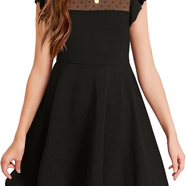 Girls Dress Summer Ruffle Sleeve Mesh A Line Casual Party Dresses with Pockets