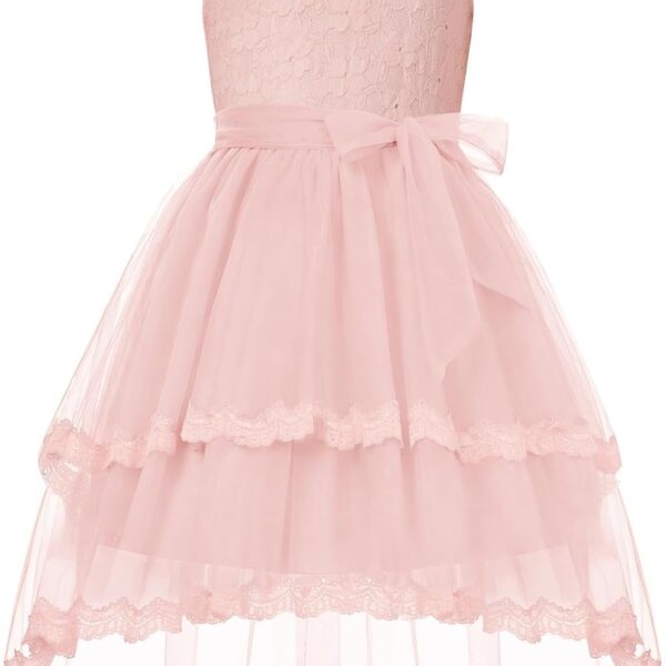 Flower Girl Dress Kids Wedding Guest Birthday Party Formal Lace Tulle Princess High Low Dresses 5 10Y