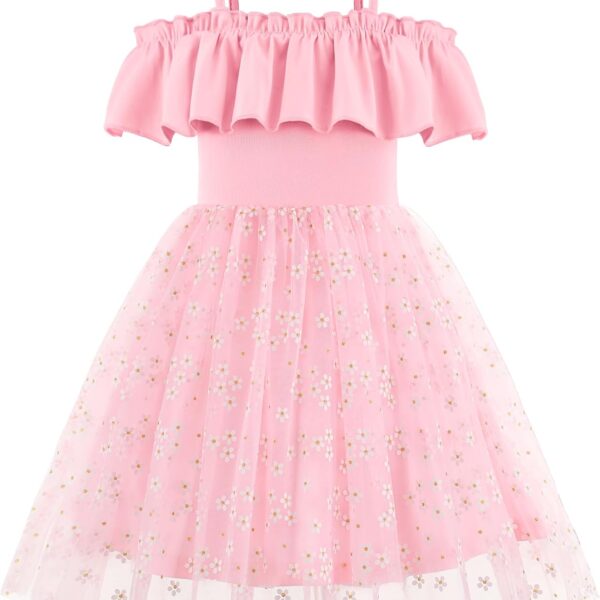 Toddler Girl Tulle Dress Girls Sequin Summer Dresses Off Shoulder Flutter Formal Birthday Party Princess Dress