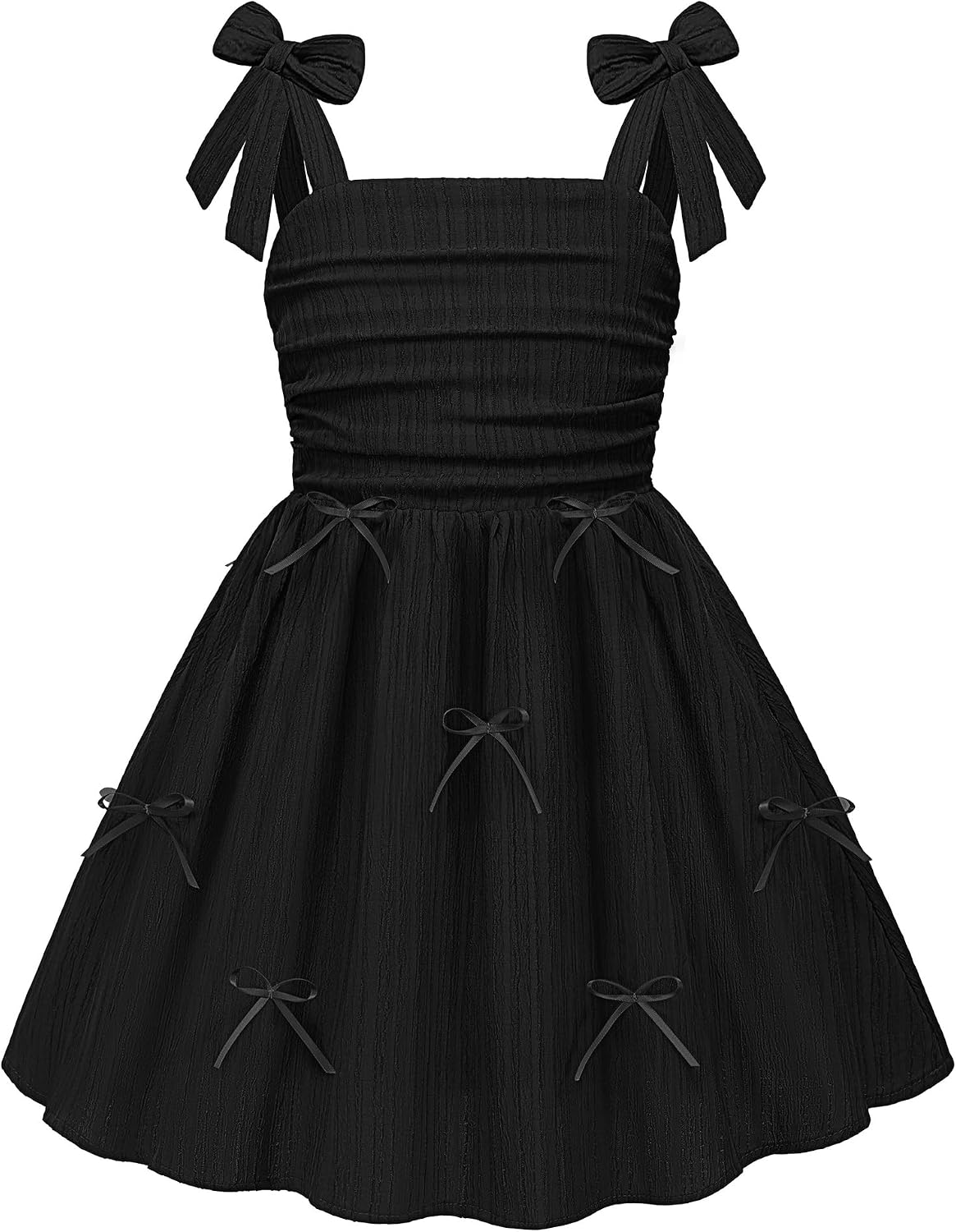 Girls Dresses Ruched Smocked Back Spaghetti Strap Bow Summer Boho Beach Party Sundress