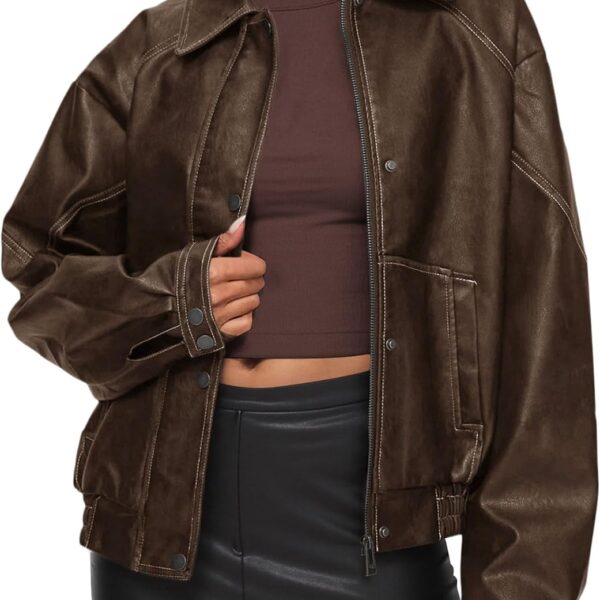 Faux Leather Jacket Women Bomber Motorcycle Zip Up Jackets Oversized Fall Fashion Outfits 2026 Winter Coats
