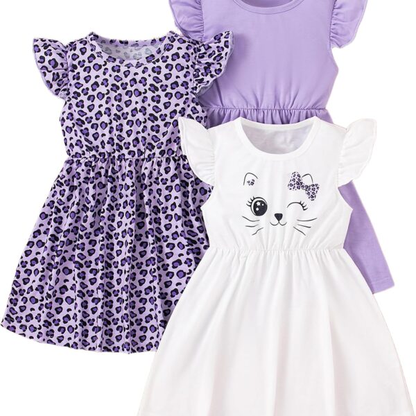 Girls Dresses Toddler Girls Dress 3 Pack Casual Party Print Skater A line Dress Sundress