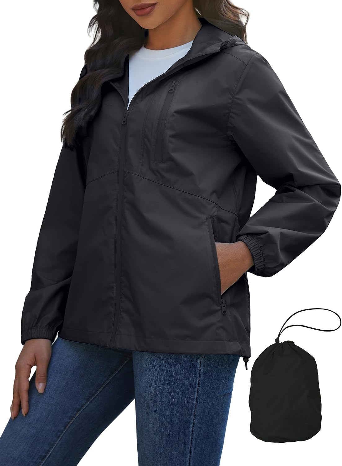 Lightweight Rain Jacket Women Packable Wind Breaker Light Rain Jacket Women Waterproof Travel Raincoat S XXL