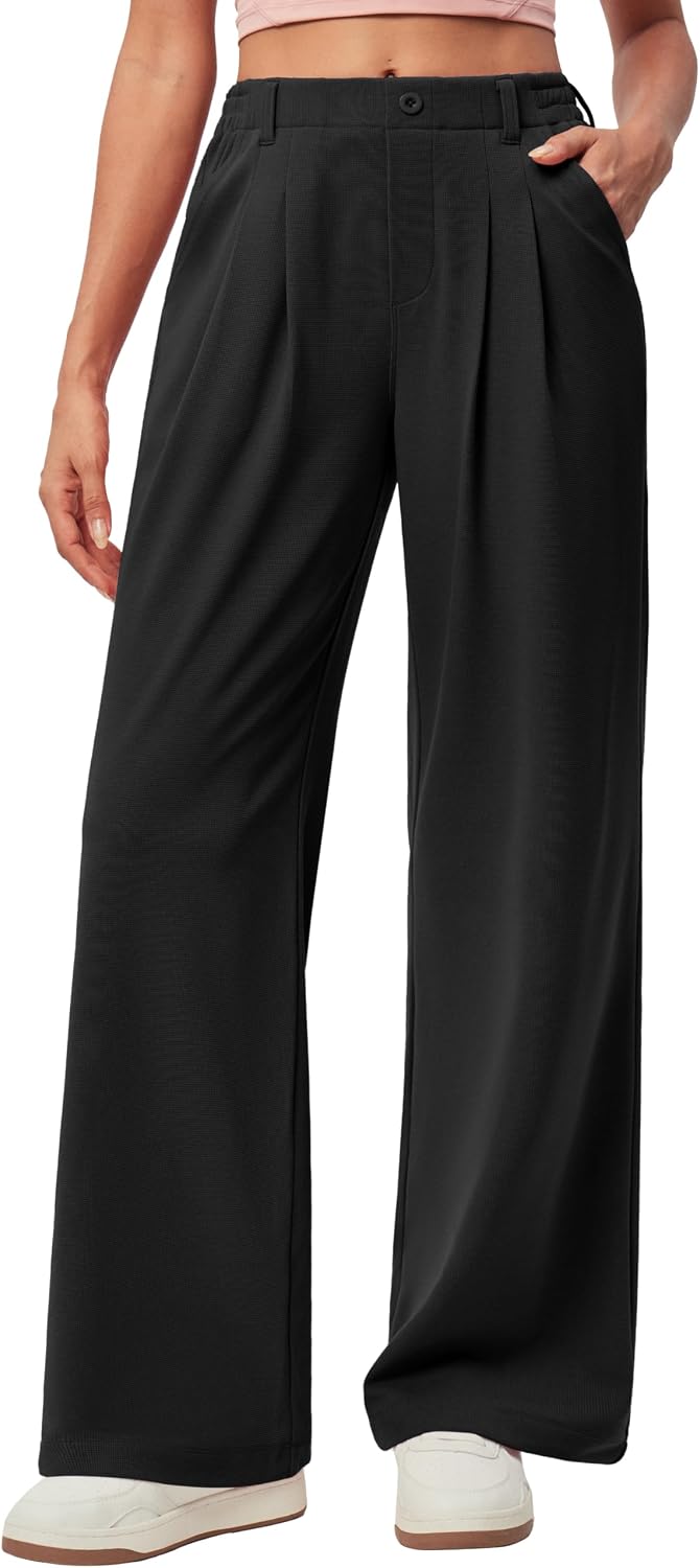 Wide Leg Pants Woman Pull on Stretchy Work Dress Pants High Waisted Business Casual Trousers Slacks