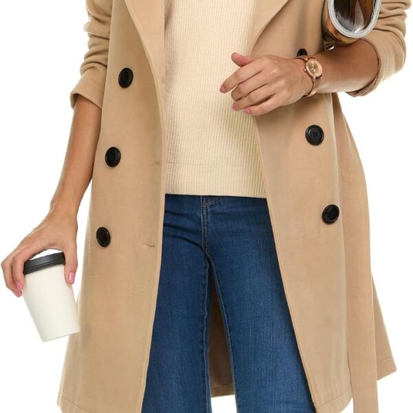 Trench Coat for Women – Double Breasted Long Winter Faux Wool Coat