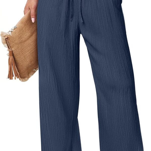Women's Wide Leg Beach Pants Elastic Waist Lightweight Casual Flowy Palazzo Lounge Trousers with Pockets