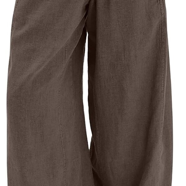 Women's Wide Leg Linen Pants Summer Boho Casual Elastic Waist Long Lounge Travel Pants Trousers with Pockets