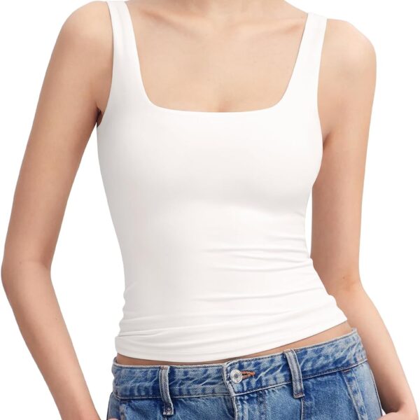 Women's Square Neck Tank Top Sleeveless Double Lined Basic Tops Sharp Collection