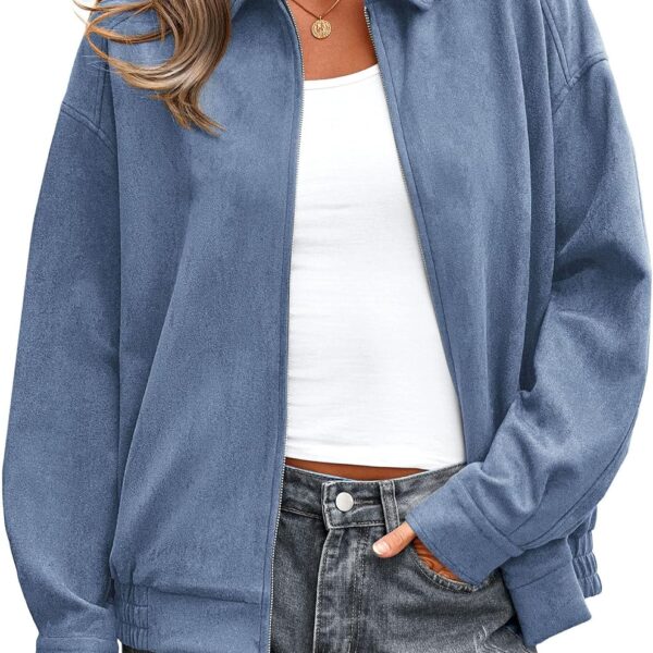 Faux Suede Bomber Jacket Women Fall Fashion 2026 Casual Zip Up Oversized Trendy Winter Clothing Outerwear Coats