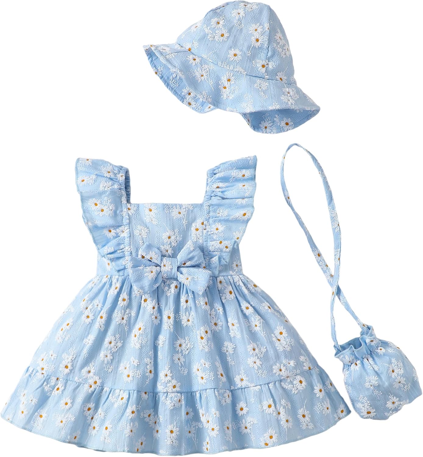 Newborn Infant Baby Girl Dresses Summer Outfits Boho Casual Sundress Gifts Toddler Clothes for Girl with Hat and Bag